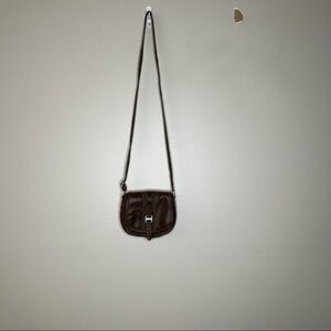 TOMS Shoulder Strap/Crossbody Mini Brown Leather Bag with Distressed Fabric